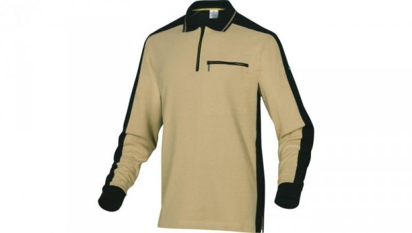 Polo mach spirit z długimi rękawami z siatki bawełnianej (100) 210 g/m? kolor beżowo-czarny rozmiar 3XL CORP M5POLBE3X
