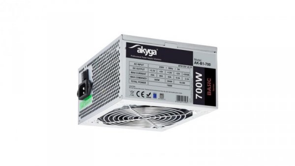 Zasilacz ATX 700W Akyga AK-B1-700 P4+4 2x PCI-E 6+2 pin 5x SATA 2x Molex PPFC FAN 12cm