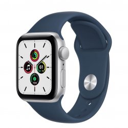 Apple Watch SE 40mm GPS Aluminium w kolorze srebrnym z paskiem sportowym w kolorze błękitnej toni