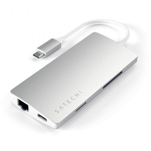 Satechi USB-C Multiport Ethernet V2 HUB - 3xUSB 3.0 / Ethernet / HDMI / USB-C (PD) / SD / microSD / Silver (srebrny)