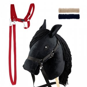 Zestaw Skippi - Hobby Horse czarny i dodatkowy kantar - czerwony