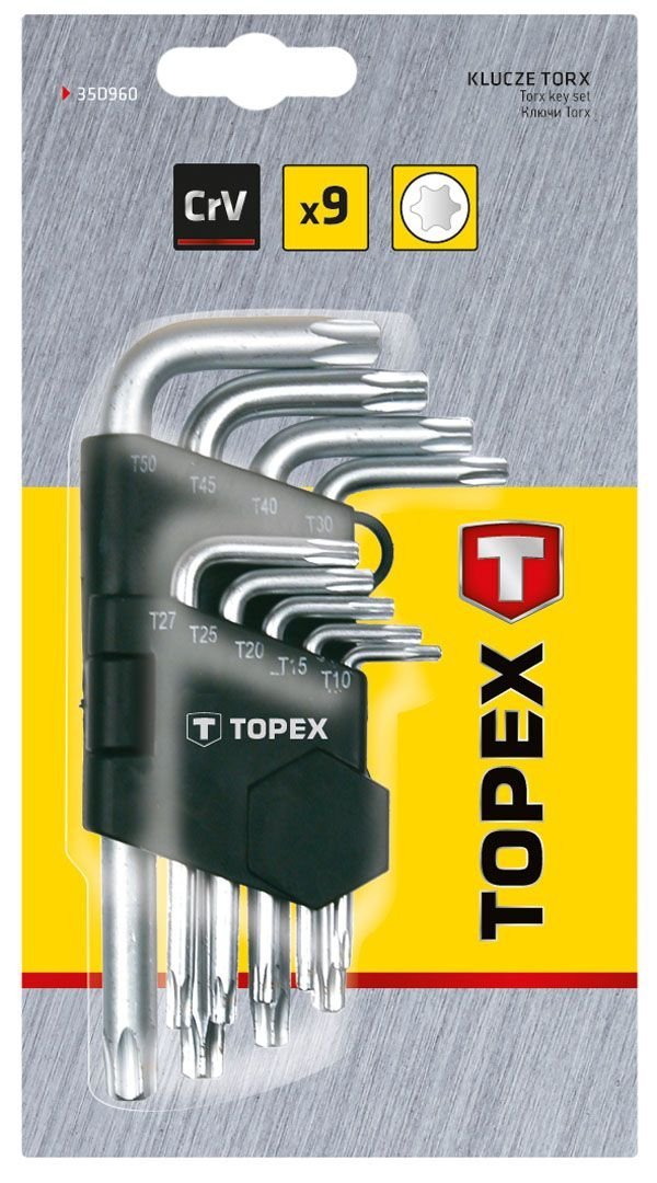 Klucze Torx krótkie T10-T50 stal CrV (zestaw 9 szt.) 35D960