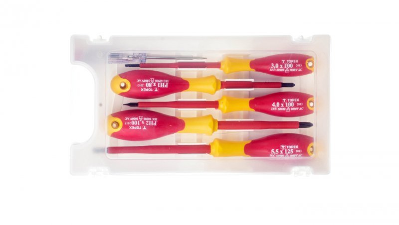 Wkrętaki elektrotechniczne płaskie 3x100mm/ 4x100mm/ 5,5x150mm/ PH1x80/ PH2x100mm 1000V 39D150 /6 szt./