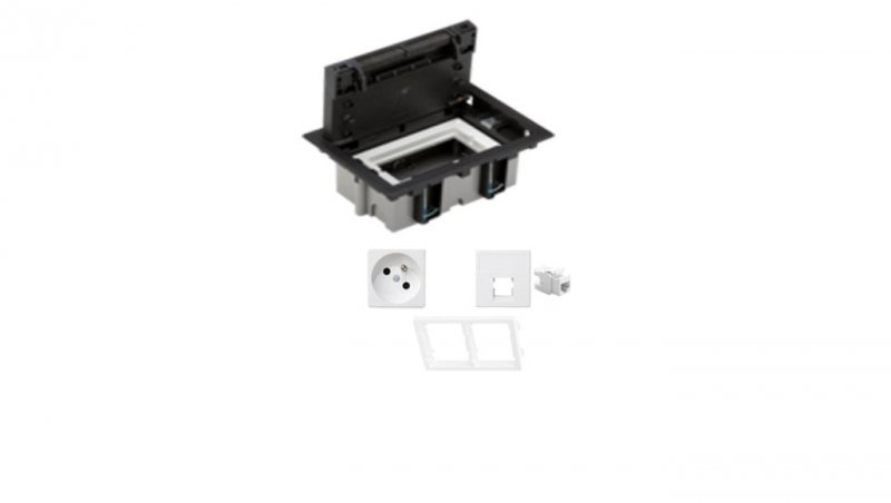 KONTAKT SIMON FLOOR BOX puszka podłogowa 1x gniazdo pojedyncze z/u + 1x gniazdo RJ45 kat.6 nieekranowane do podłóg technicznych