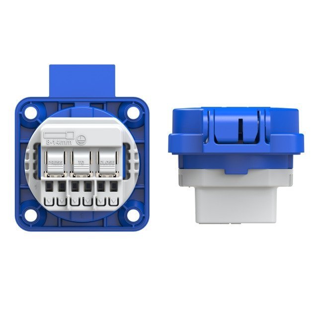 Gniazdo tablicowe 10/16A 2P+Z 230V /50x50/ niebieskie IP54 108-0bc