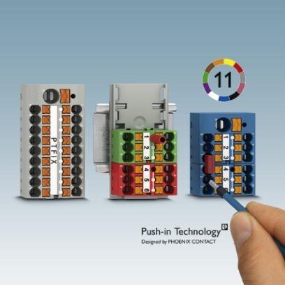 Blok rozdzielczy PTFIX 4/18X1,5-NS35 GY, szare złącze przemysłowe - 18 punktów przyłączeniowych o przekroju 1,5mm2