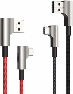 AUKEY CB-CMD33 zestaw nylonowych kabli USB - USB C | 2m | 2 szt. | wtyki 90 stopni | 3A | 60W PD | 20V
