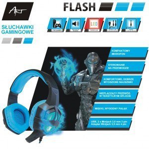 ART Słuchawki gamingowe z mikrofonem Flash podświetlane