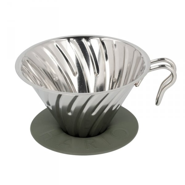 Hario - Metalowy Drip V60-02 Outdoor srebrny z silikonową podstawką