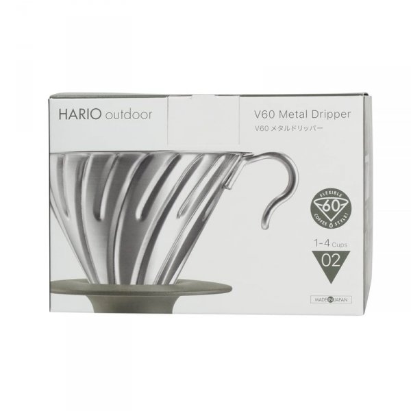 Hario - Metalowy Drip V60-02 Outdoor srebrny z silikonową podstawką
