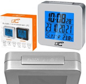 Budzik z termometrem LTC, sterowany radiowo, srebrny LXSTP04S 