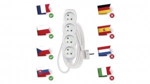 Przedłużacz 4-gniazda z/u 2m /H05VV-F 3G1/ biały P0412