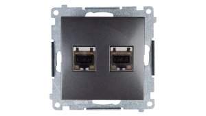 Simon 54 Gniazdo komputerowe podwójne 2xRJ45 kat.6 ekranowane z przesłoną antracyt D62E.01/48
