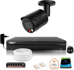 Zestaw monitoringu IP Dahua 4MPx 2K kamera czarna zewnętrzna z dyskiem 1TB 