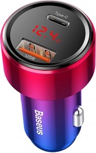 Ładowarka samochodowa Baseus Magic Series PPS USB-C/USB-A 45W różowo-niebieska 