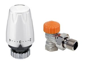 Głowica termostatyczna DX - biała, klasa A, higieniczna, histereza 0.3 K oraz Automatyczny zawór termostatyczny Eclipse DN15 - kątowy DMK853