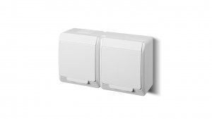 HERMES Gniazdo podwójne z/u 2P Z SCHUKO IP44 białe 0325-02