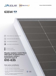 Panel PV 630Wp JA Solar JAM72D42-630W LB N-Type Bycium+ DeepBlue 4.0 Pro Bifacial Double Glass Transparent BF