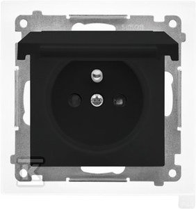 Gniazdo wtyczkowe do wersji IP44 z uszczelką (moduł) 16 A, 250 V~, szybkozłącza. Klapka w kolorze pokrywy: Czarny mat, SIMON55 + Ramka 1-krotna LINE: Czarny mat, SIMON55 DMS064