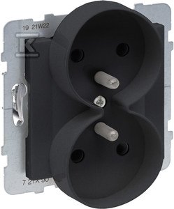 Gniazdo 2X2P+Z z przesłoną - 16 A - 250 V~ - zaciski automatyczne - możliwość montażu w ramkach wielkorotnych, CZARNY SUNO 721490