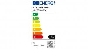 Żarówka LED, E27, A60, 8W, 640lm, 3000K, AC175-250V, 50-60Hz, RA80, kąt świecenia 180