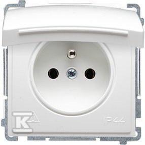 Gniazdo z uziemnieniem pojedyncze IP44 BMGZ1B.01/11 Basic moduł biały, klapka biała + Ramka pojedyncza BMR1/11 Basic moduł biały DMS093