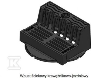 Wpust żeliwny krawężnikowo-jezdniowy WKJ H250, KL.D400 (40T), malowany