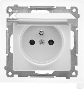 Gniazdo wtyczkowe do wersji IP44 z uszczelką (moduł) 16 A, 250 V~, szybkozłącza. Klapka w kolorze pokrywy: Biały mat, SIMON55 + Ramka 1-krotna LINE: Biały mat, SIMON55 DMS060