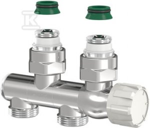 Przyłącze dwururowe VarioCon Design uniwersalne - do grzejników z podłączeniem GW 1/2 cala lub GZ 3/4, chromowane, zintegrowany zawór termostatyczny M30x1,5 z nastawą wstępną /1kpl/