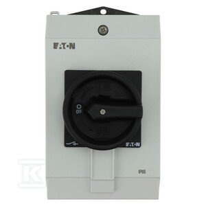 Rozłącznik ZAŁ-WYŁ, 3 biegowy+1NO+1NC, 40A, w obudowie IP65, pokrętło czarne z blokadą na kłódkę P1-40/I2/SVB-SW/HI11 199913