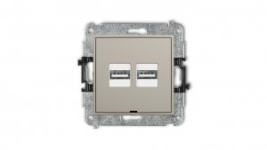 MINI Mechanizm ładowarki USB podwójnej 2xUSB A, 15,5W max., 5V, 3.1A, bez pola opisowego taupe 60MCUSBBO-6