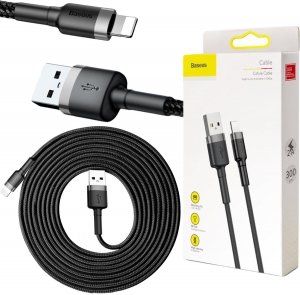 KABEL USB-A -|} Lightning / iPhone Baseus Cafule CALKLF-RG1 300cm Apple 2A CZARNO-SZARY W OPLOCIE