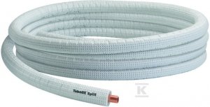Rura miedziana Tubolit split SE 1/2 preizolowana o średnicy 12,70 mm i grubości ścianki 1 mm w zwoju 50 m pakowana w wieże SZ-121/E50