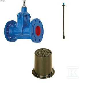 Zasuwa kołnierzowa F5 DN100, długa bez kółka, PN10, GJL + obudowa sztywna + skrzynka żeliwna ZESTAW DLW455