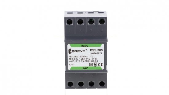 Transformator 1-fazowy modułowy bezpieczeństwa PSS 30N 230/ 24V 1,25A, na szynę DIN, IP20, Ta 40, 16024-9879