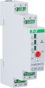Czujnik zaniku i asymetrii faz CZF-312 Un=3&times;400V+N Io{|2&times;5A montaż na szynie TH-35 regulacja napięcia zadziałania bezwłoczny
