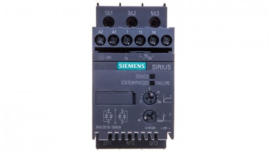 Softstart 3-fazowy 200-480VAC 17,6A 7,5kW/400V Uc=24V AC/DC S00 3RW3018-1BB04