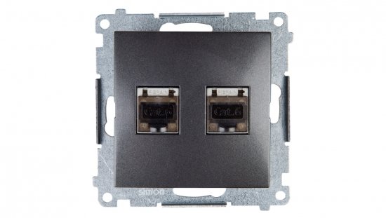 Simon 54 Gniazdo komputerowe podwójne 2xRJ45 kat.6 ekranowane z przesłoną antracyt D62E.01/48