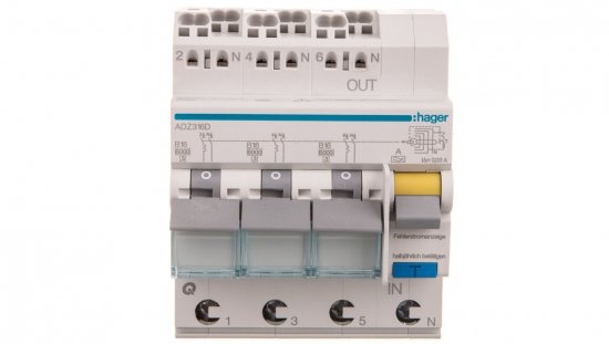 Wyłącznik różnicowo-nadprądowy RCBO 3x1P+N B16A 0,03A Typ A 6kA RCBO ADZ316D