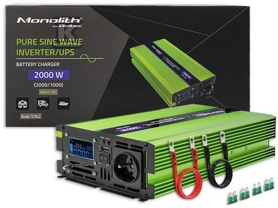 Przetwornica napięcia Monolith | ładowanie baterii | UPS | 1000W | 2000W | 12V na 230V | Czysty Sinus | LCD