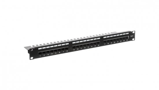 Patch panel kompletny 19 cali 24x RJ45 U/UTP kat. 6 1U z tacką czarny (RAL 9005) DN-91624U-EC
