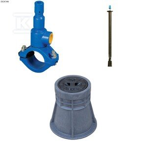 Nawiertka DN160x32 do rur PVC/PE, PN10, do wody, GJL + obudowa teleskopowa + skrzynka PEHD ZESTAW DLW390