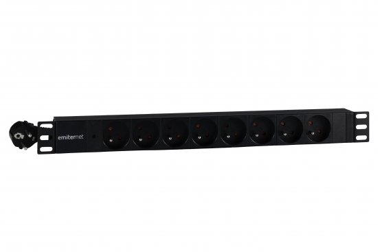 Listwa zasilająca standard EmiterNet 19  8 gn. z bolcem, wtyk uni-schuko, kabel 2m, LED
