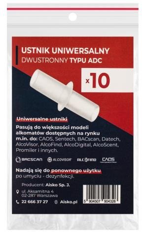Ustnik uniwersalny dwustronny typu ADC AISKO do alkomatów opakowanie (10 szt.)