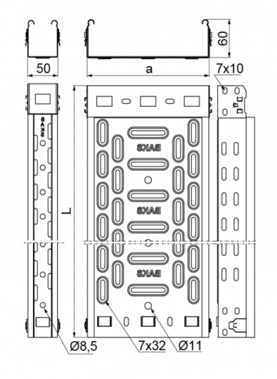 Korytko kablowe perforowane 200x60mm 1,0mm KFJ200H60/3 162823 /3m/