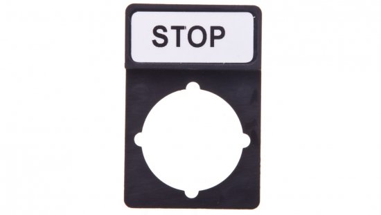 Tabliczka opisowa STOP 44x30mm czarna prostokątna ST22-1901P03