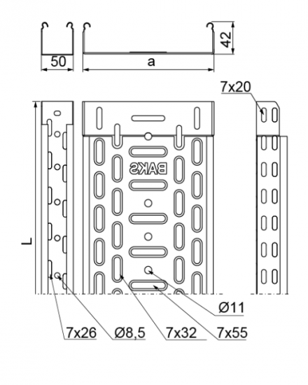 Korytko kablowe perforowane 100x42 grubość 1,0mm KGJ100H42/3 140816 /3m/