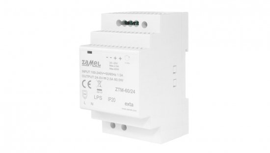 Zasilacz impulsowy montowany na szynie TH-35 (DIN) 60W 24V DC typ: ZTM-60/24 EXT10000284