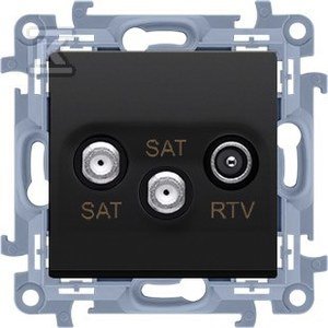 Gniazdo antenowe satelitarne podwójne SAT-SAT-RTV (moduł), 1x wejście: 5 MHz-2,4 GHz, czarny mat, SIMON10 + Ramka 1-krotna - uniwersalna poziom i pion, czarny mat, SIMON10 DMR881