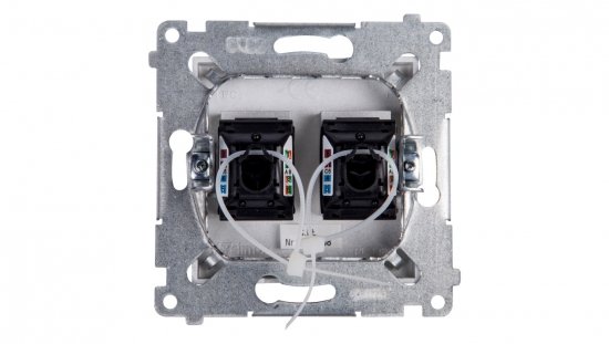 Simon 54 Gniazdo komputerowe podwójne 2xRJ45 kat.6 z przesłoną srebrny mat D62.01/43